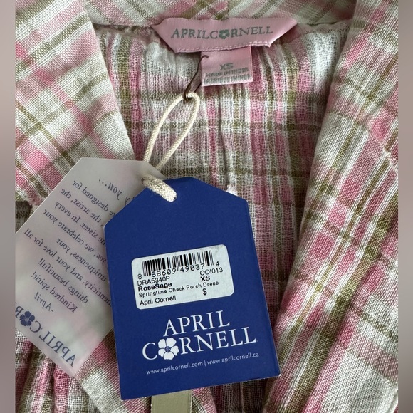 April Cornell Springtime Check Porch Dress in Rose Sage - Picture 2 of 14